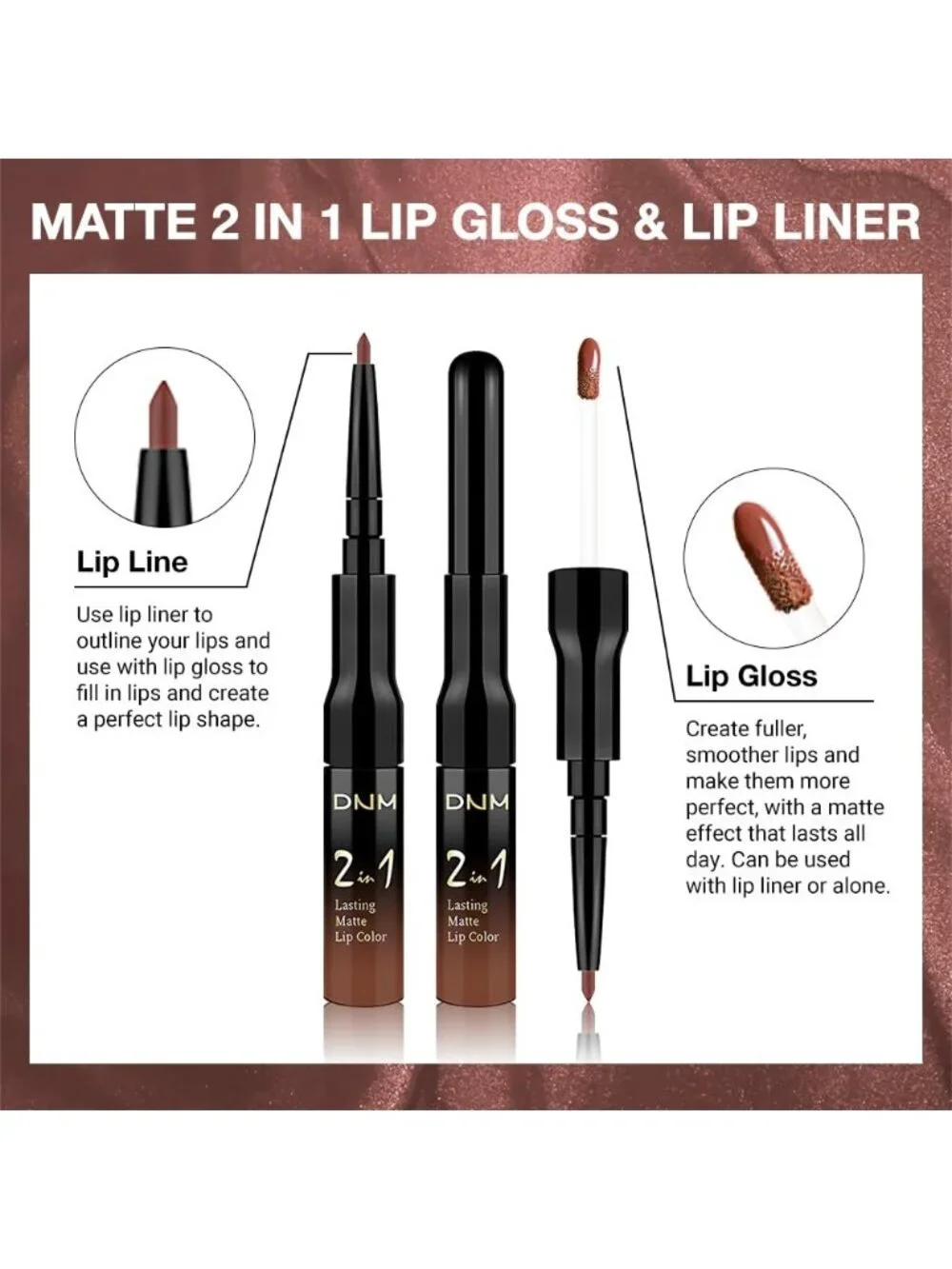 36#-Reddish Brown 2-in-1 Waterproof Long Lasting Double-Ended Liquid Lipstick